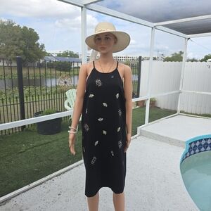 Victoria Beckham Black Midi Slip Dress with Small Floral Motif